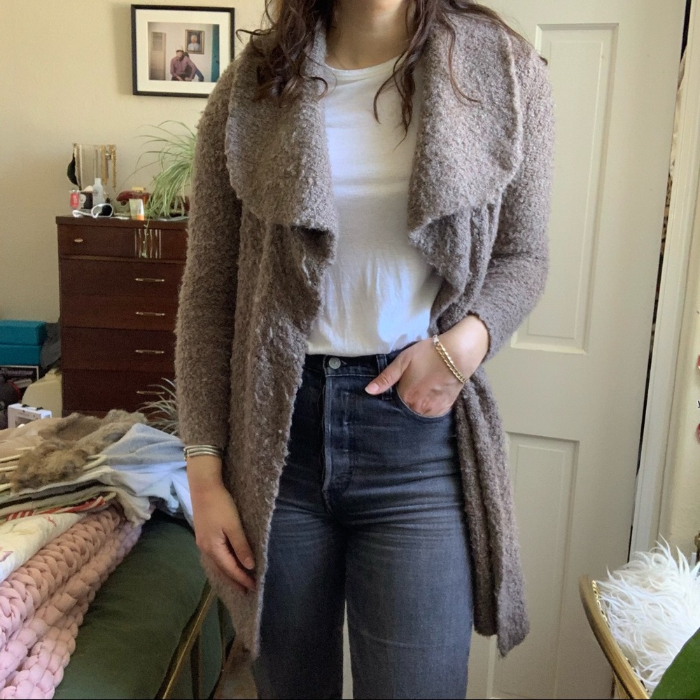 Joie Brown Wool Fuzzy Open Collar Cardigan